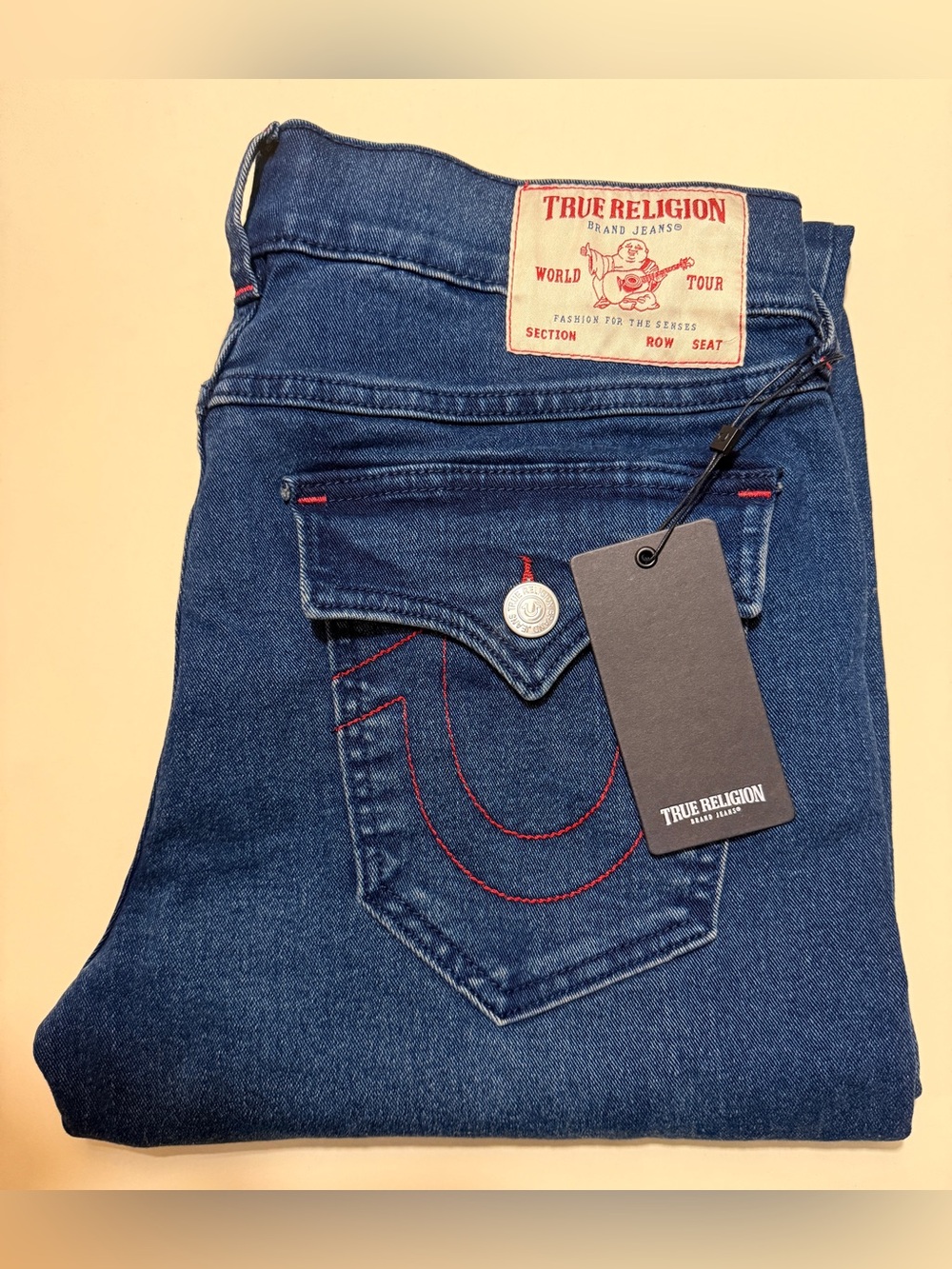 True Religion Men’s Indigo Skinny Jeans with Red Stitching(brand new)